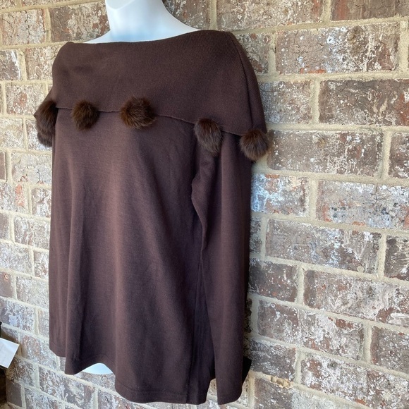 NINA LEONARD LENNIE brown long sleeve sweater off the shoulder L - Picture 2 of 9